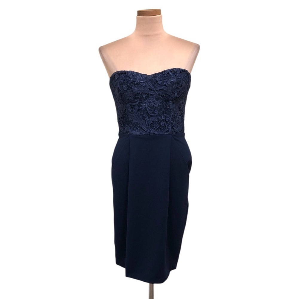 Anthropologie Eva Franco Auriela Dress Size 4 Navy Blue Guipure Lace